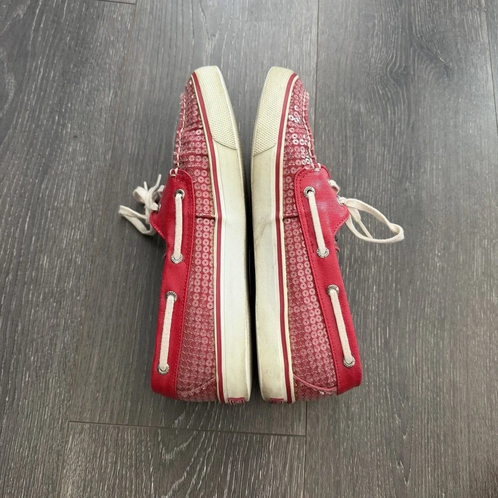 Sperry Top-Sider Womens 9 Bahama Boat Shoes Red Sequins Coastal Nautical Preppy